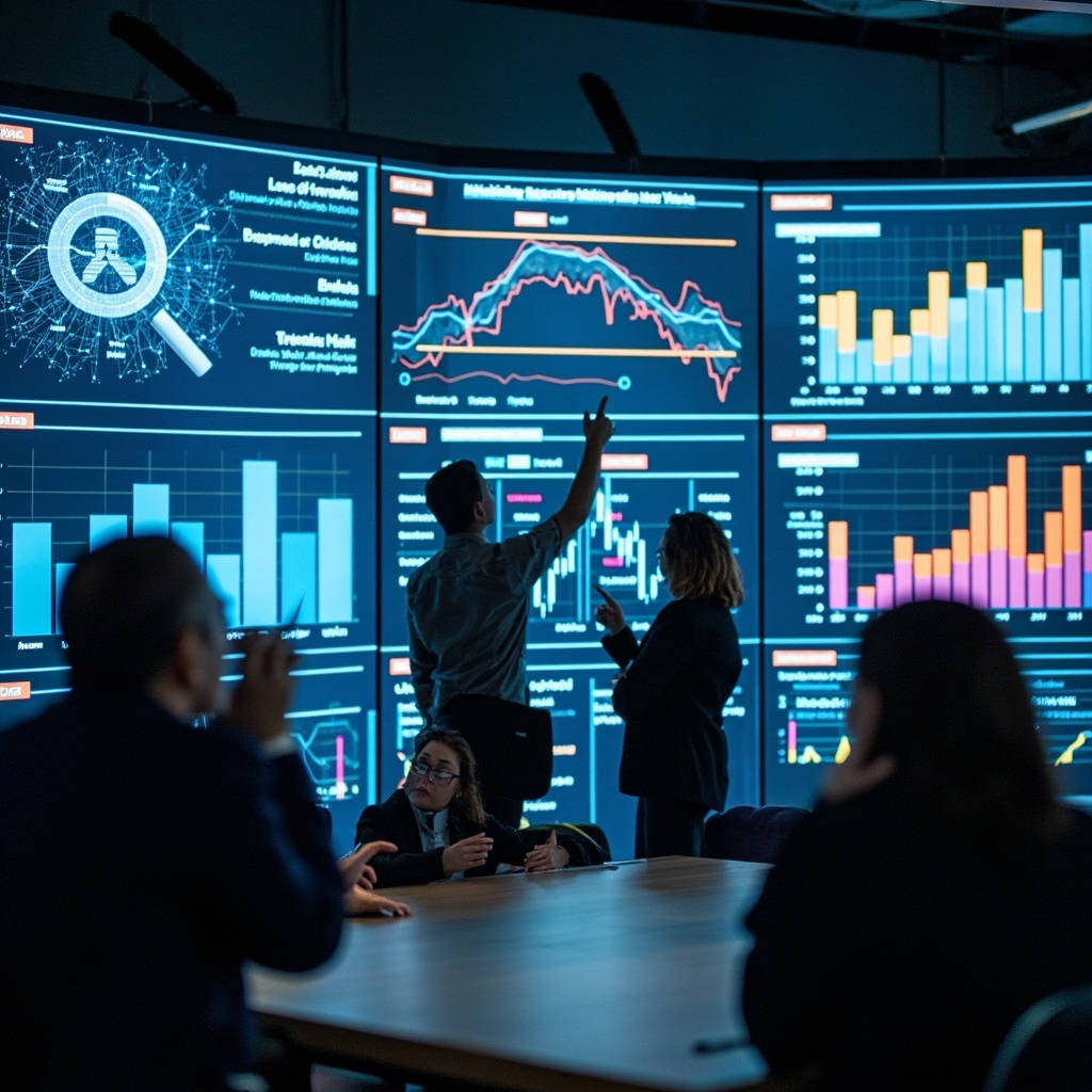 Business team analyzing AI ROI metrics