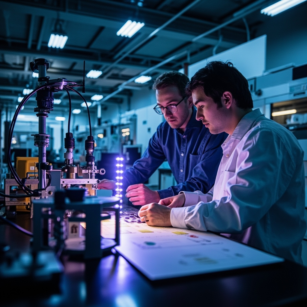 Research scientists working on optical processors