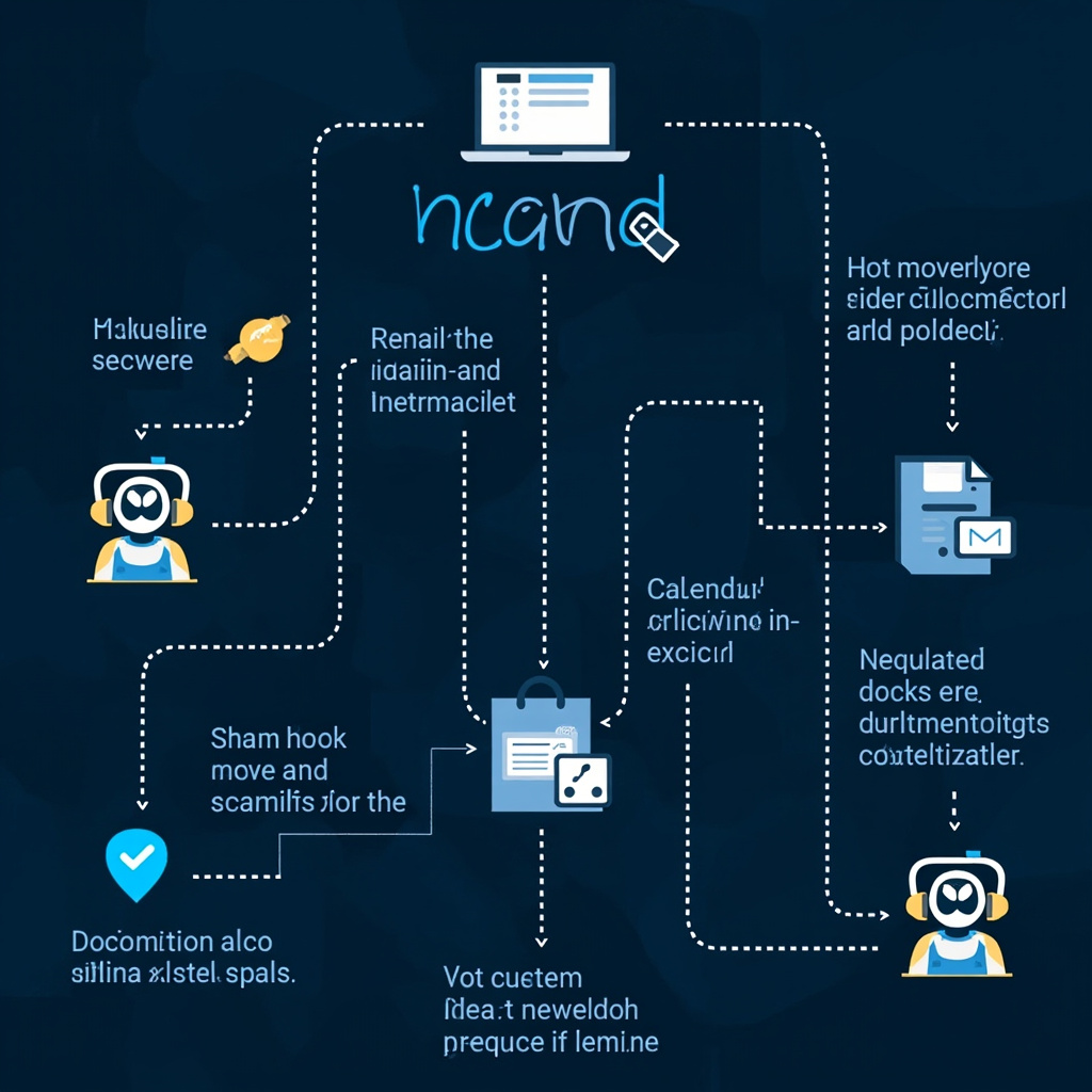 Automated workflow diagram showing AI agents handling different business tasks connected by data streams