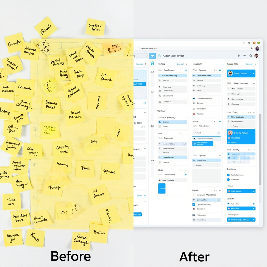 Before and after comparison of chaotic planning vs AI-organized scheduling
