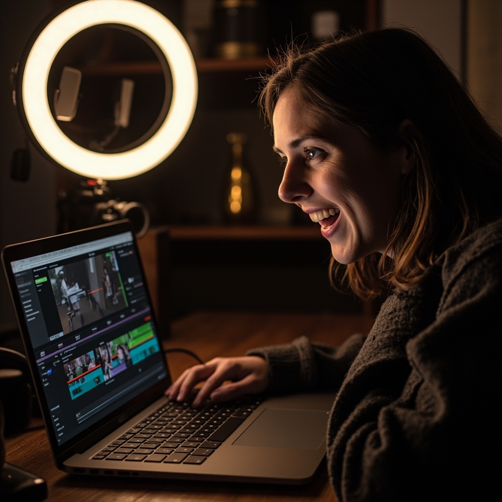 Content creator using AI video editing software