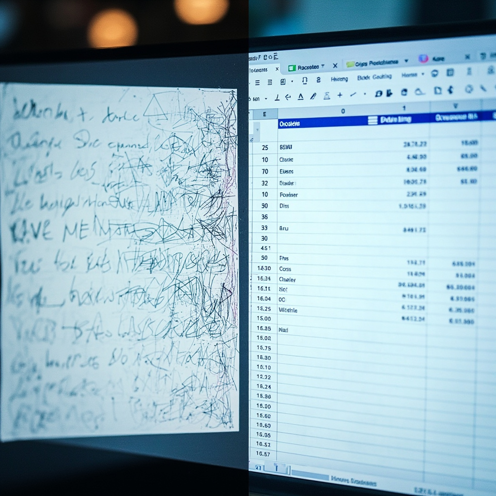 Before and after comparison of handwritten document to digital text