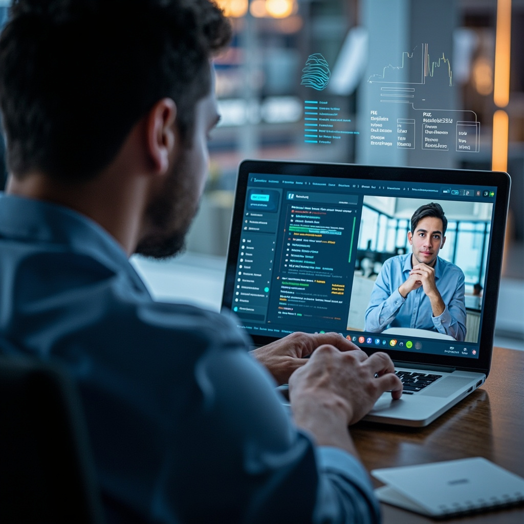 Person using AI meeting assistant during video call