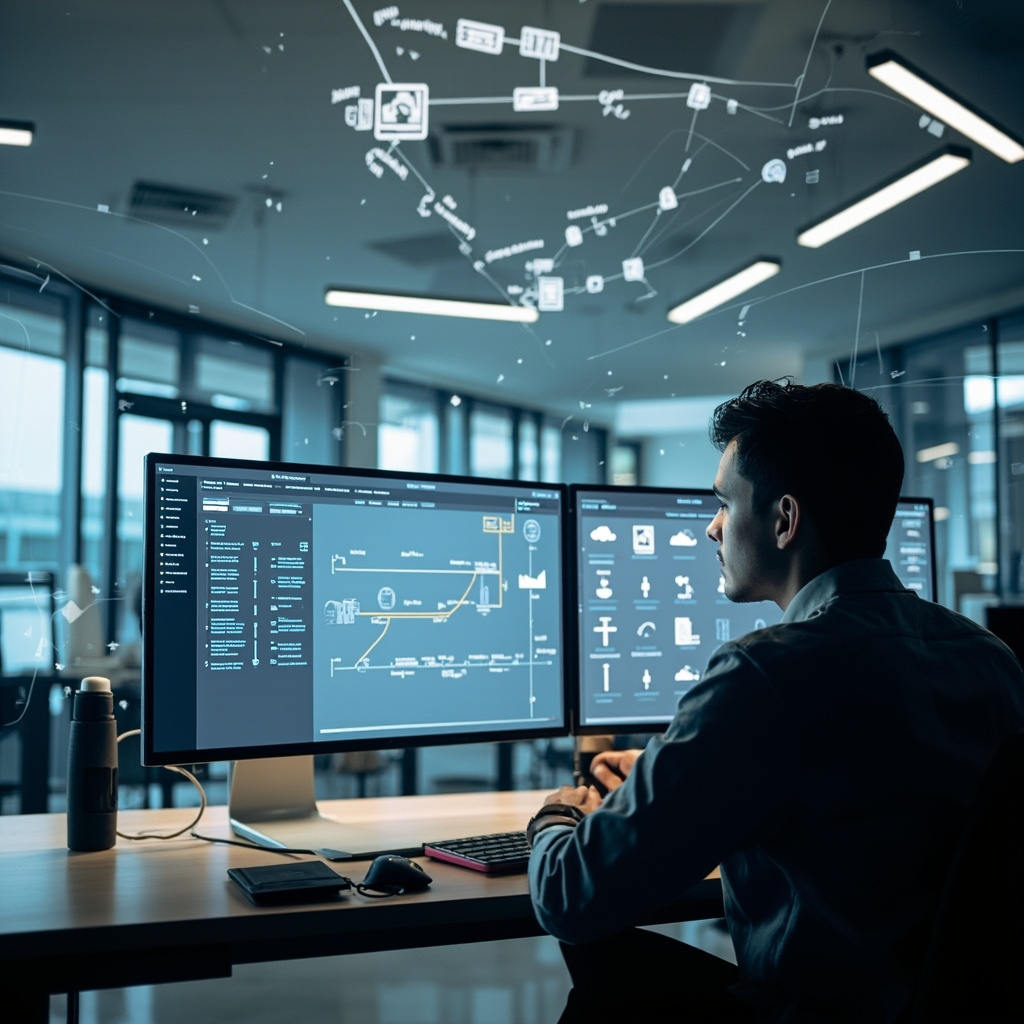 Person setting up AI workflow automation at computer