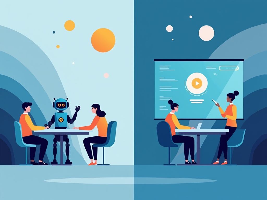 Side-by-side illustration comparing a visible meeting bot joining a call versus an invisible bot-free notetaker