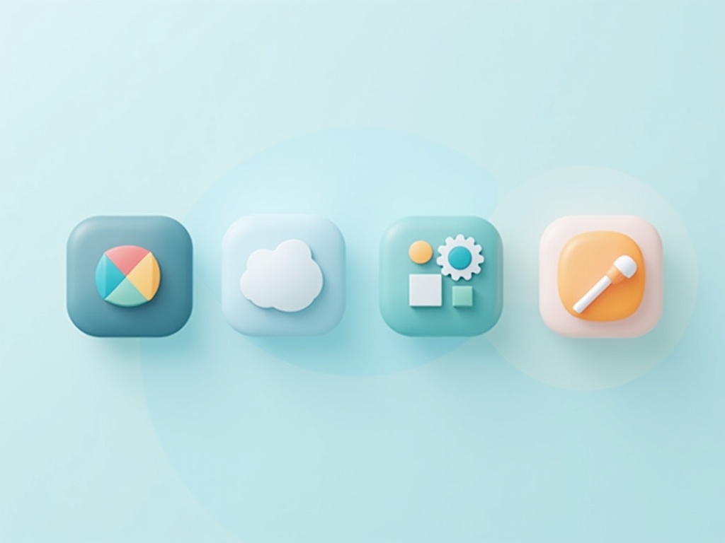 Four friendly app tiles floating in a row representing different AI notetaking tools