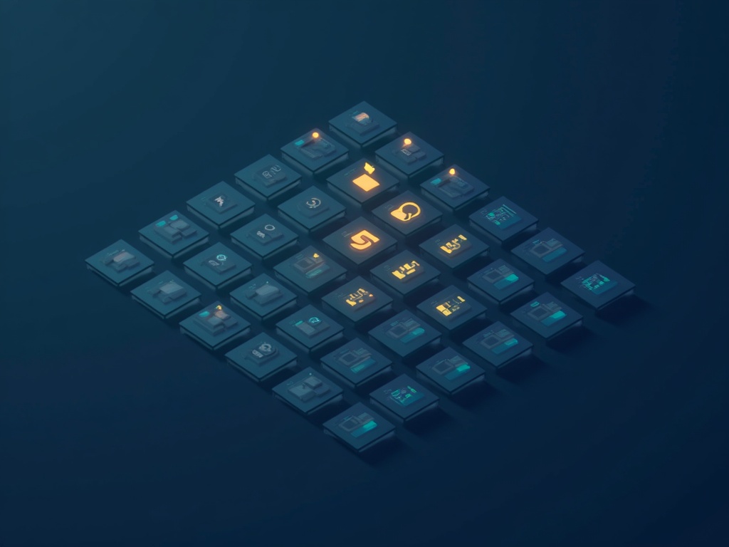 A lightweight AI model icon powering a grid of many small repeated tasks