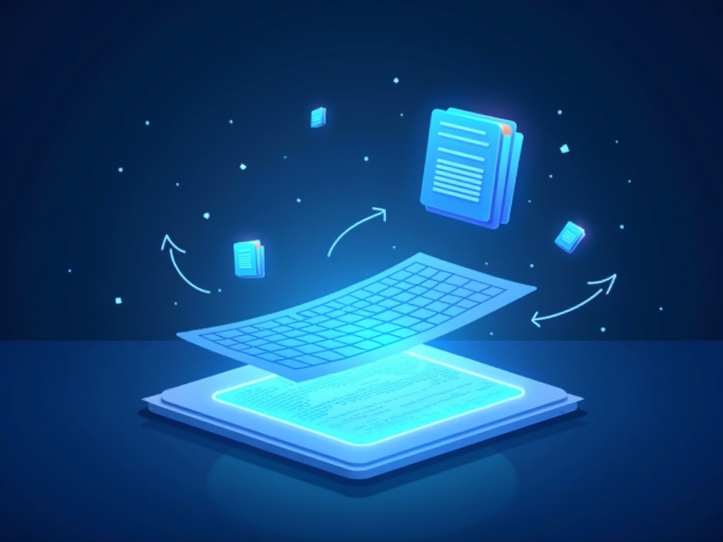 An AI turning a page of notes into a glowing spreadsheet and a stack of slides