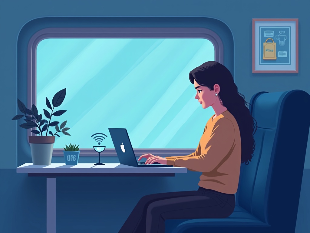 A person using AI features on a laptop offline, with a shield and lock suggesting privacy