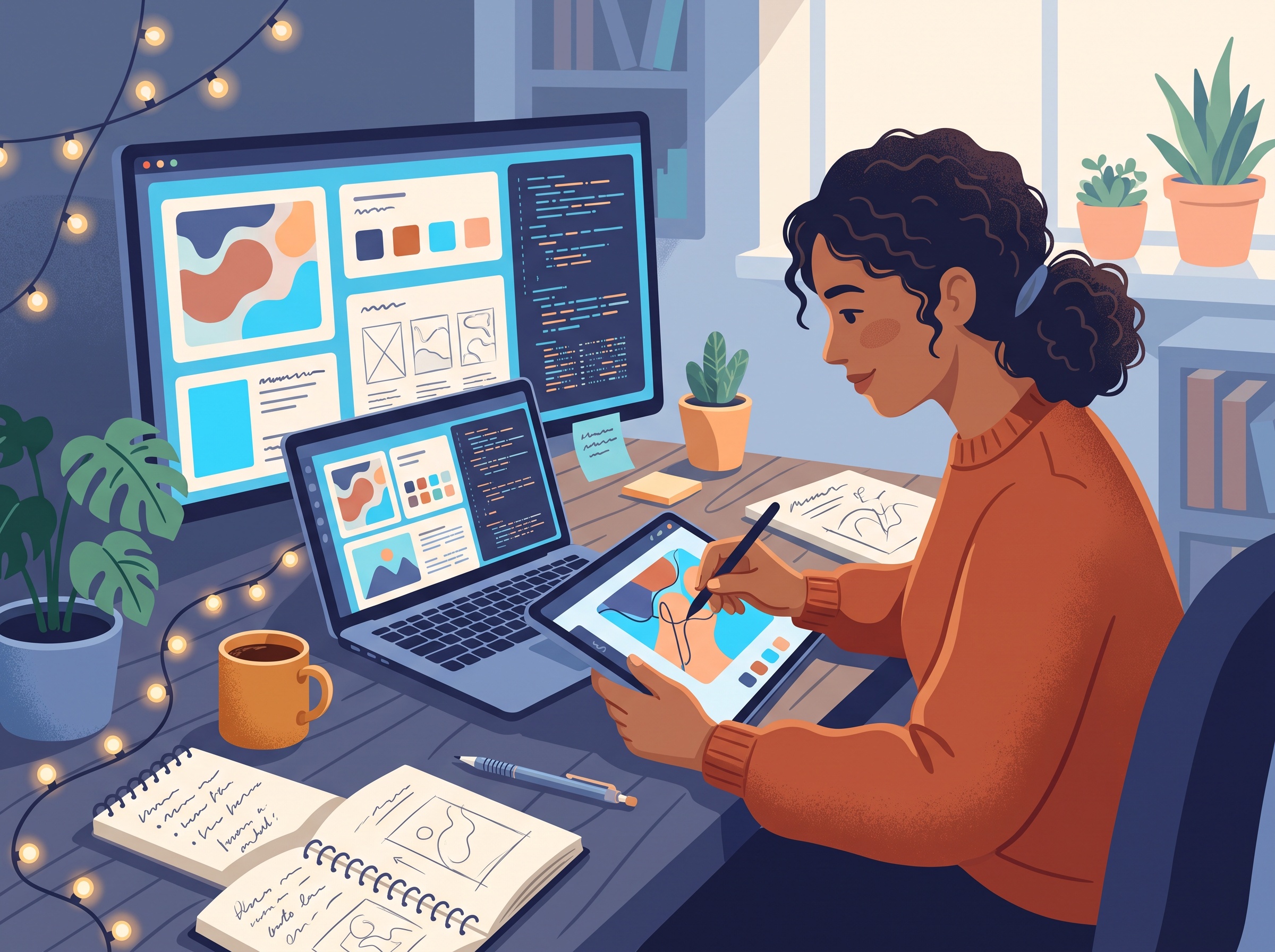 A person thoughtfully editing and improving AI output at a desk