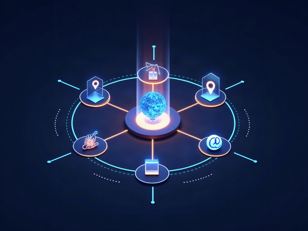 An AI agent hub reaching across many phone apps to complete a task