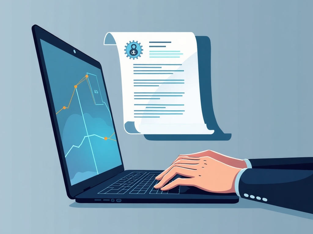 Hands building a structured instruction blueprint above a laptop