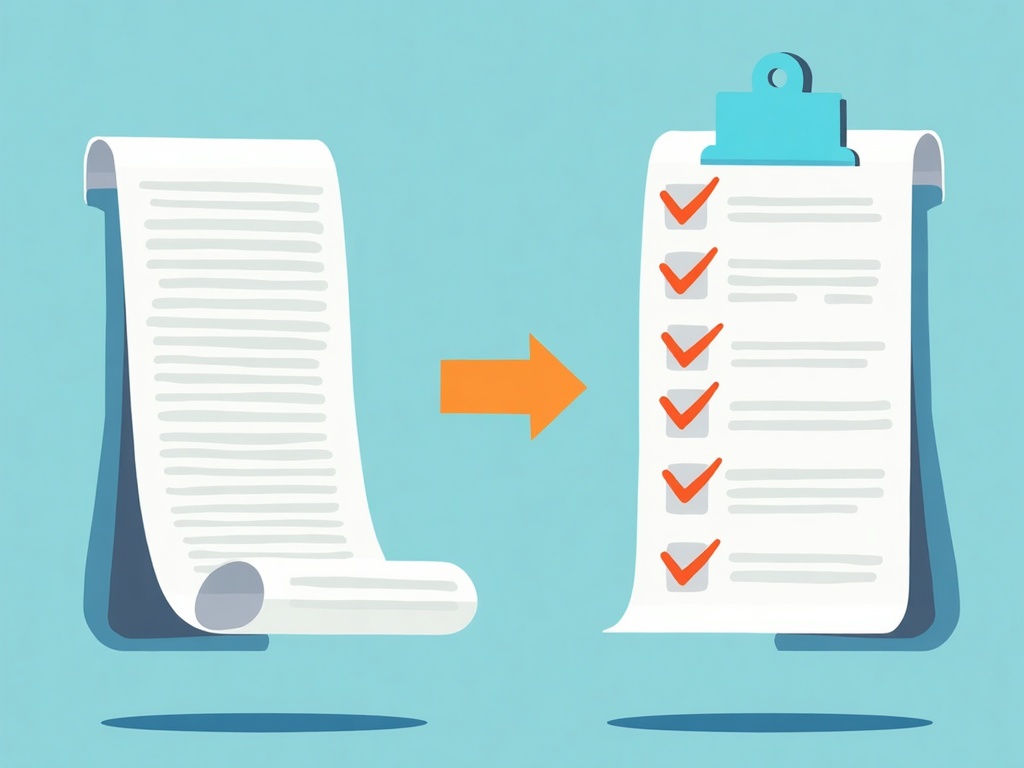 A long document and thread compressed into a short checklist of decisions and action items
