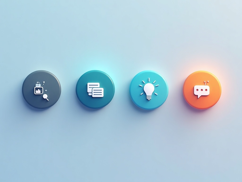 Four glowing shortcut tiles with abstract icons for creating images, asking about files, brainstorming, and an AI mode