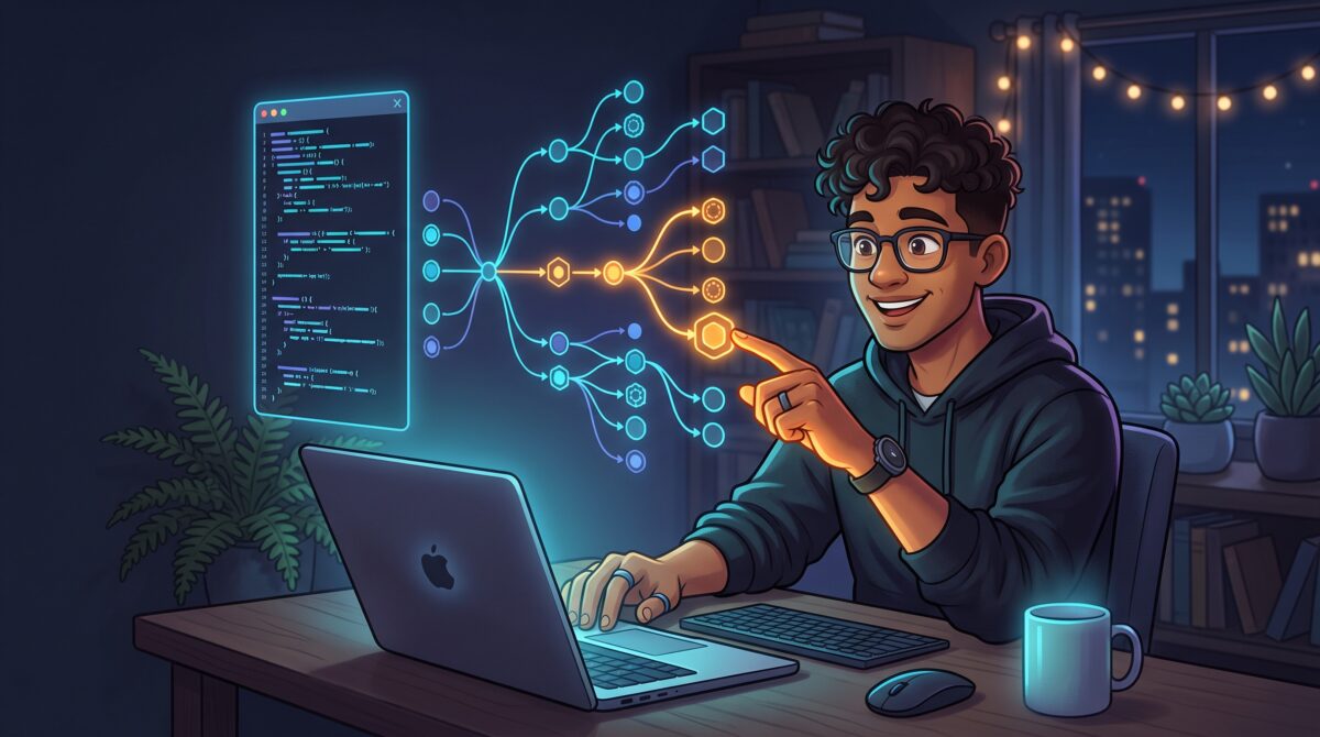 A developer watching an AI coding agent plan a branching set of tasks in a terminal
