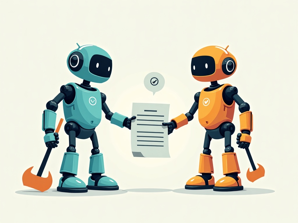 Two AI agents shaking hands over a document, symbolizing a negotiated truce