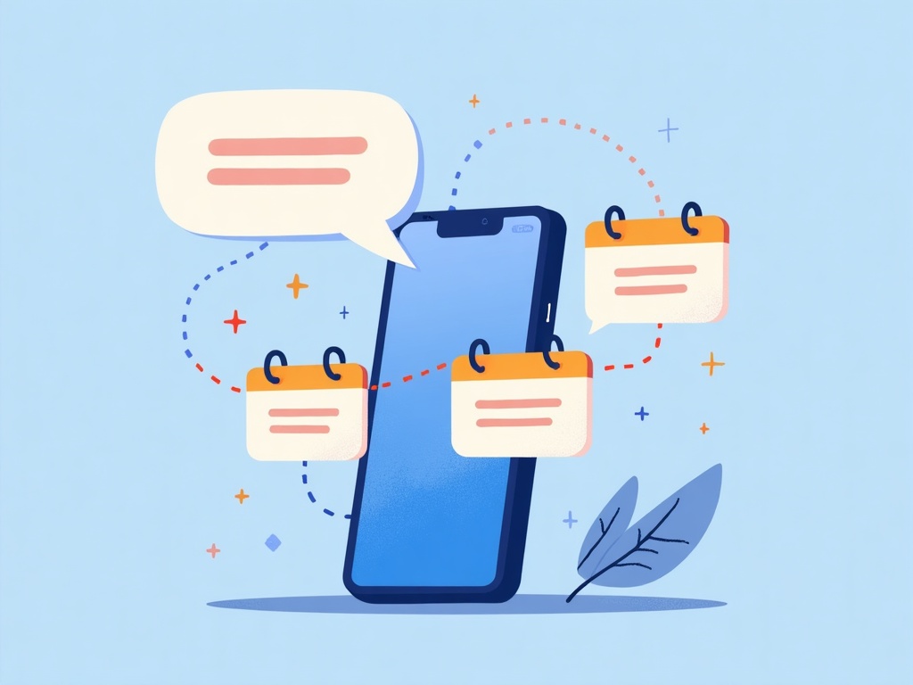 One spoken request turning into a connected chain of three actions on a phone