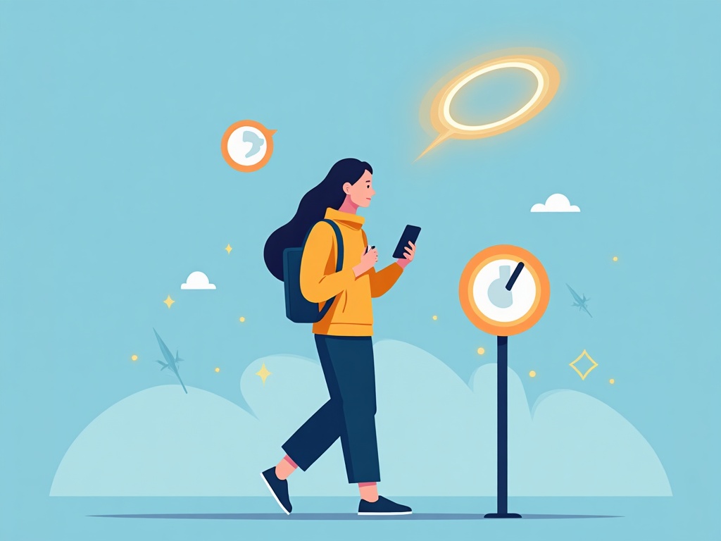 A person using their phone with small signpost icons representing device, usage-limit and region caveats