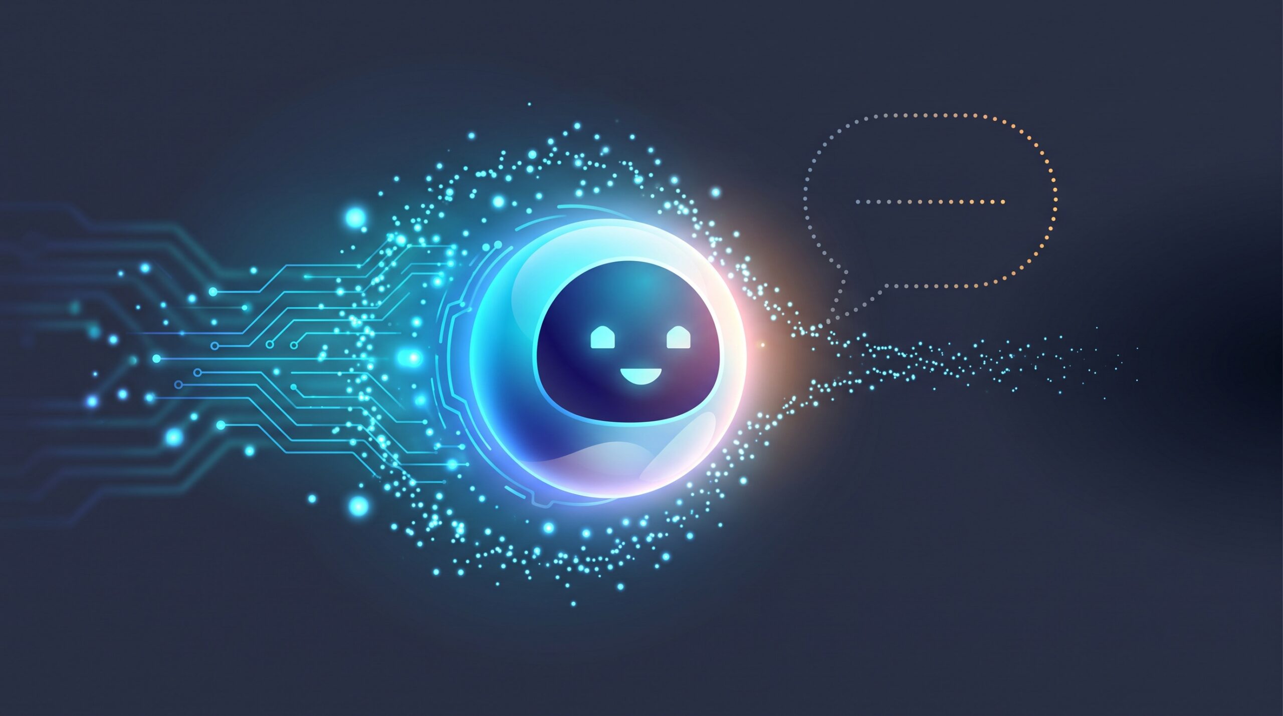 A friendly AI orb being quietly redirected by a faint incoming instruction bubble that pulls data away toward the edge of the frame