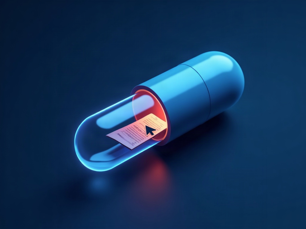 A glowing link capsule with a small hidden compartment holding a concealed note, a cursor about to click it