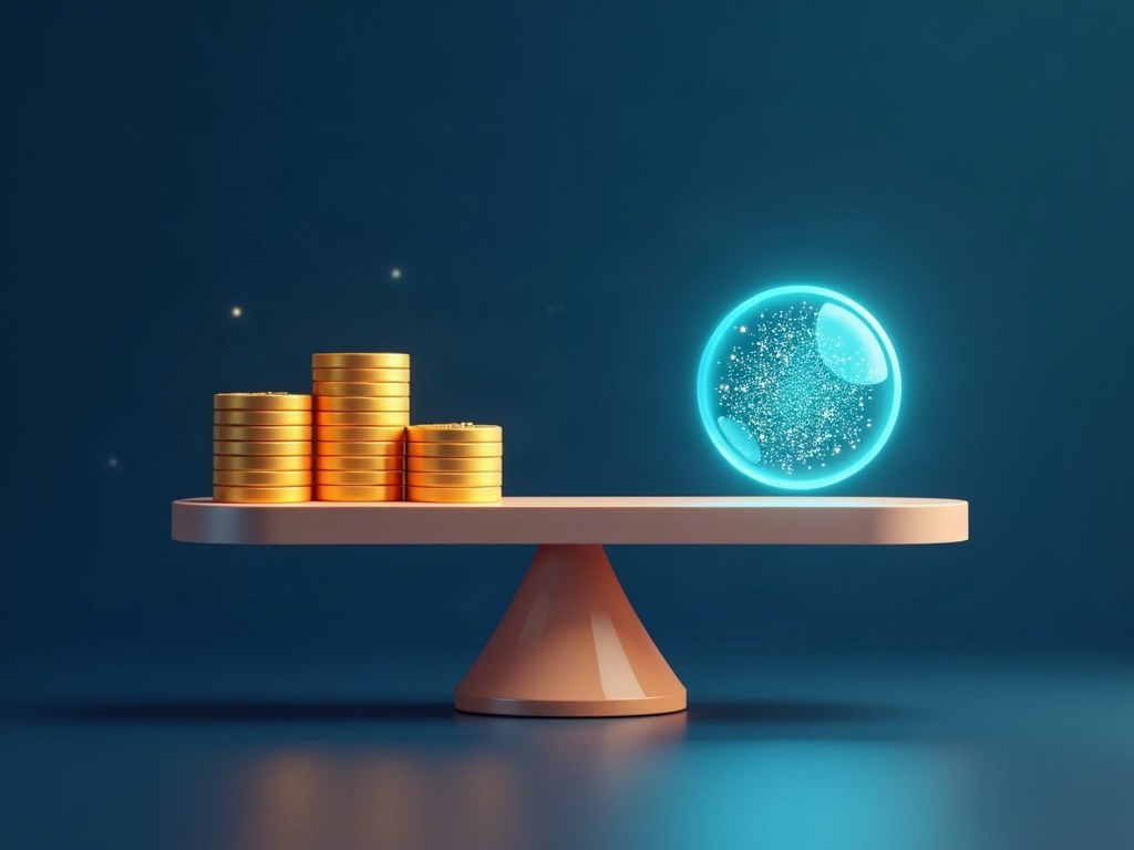 A balance scale showing a powerful AI model at a low price