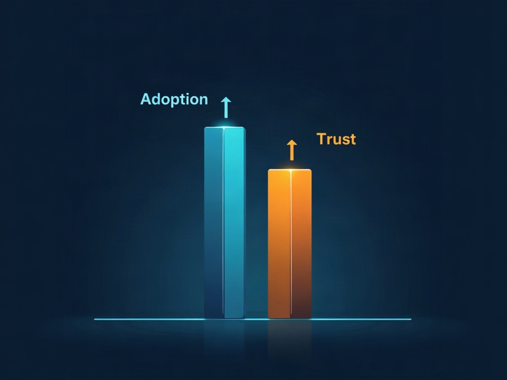 Illustration of the gap between AI tool adoption and developer trust