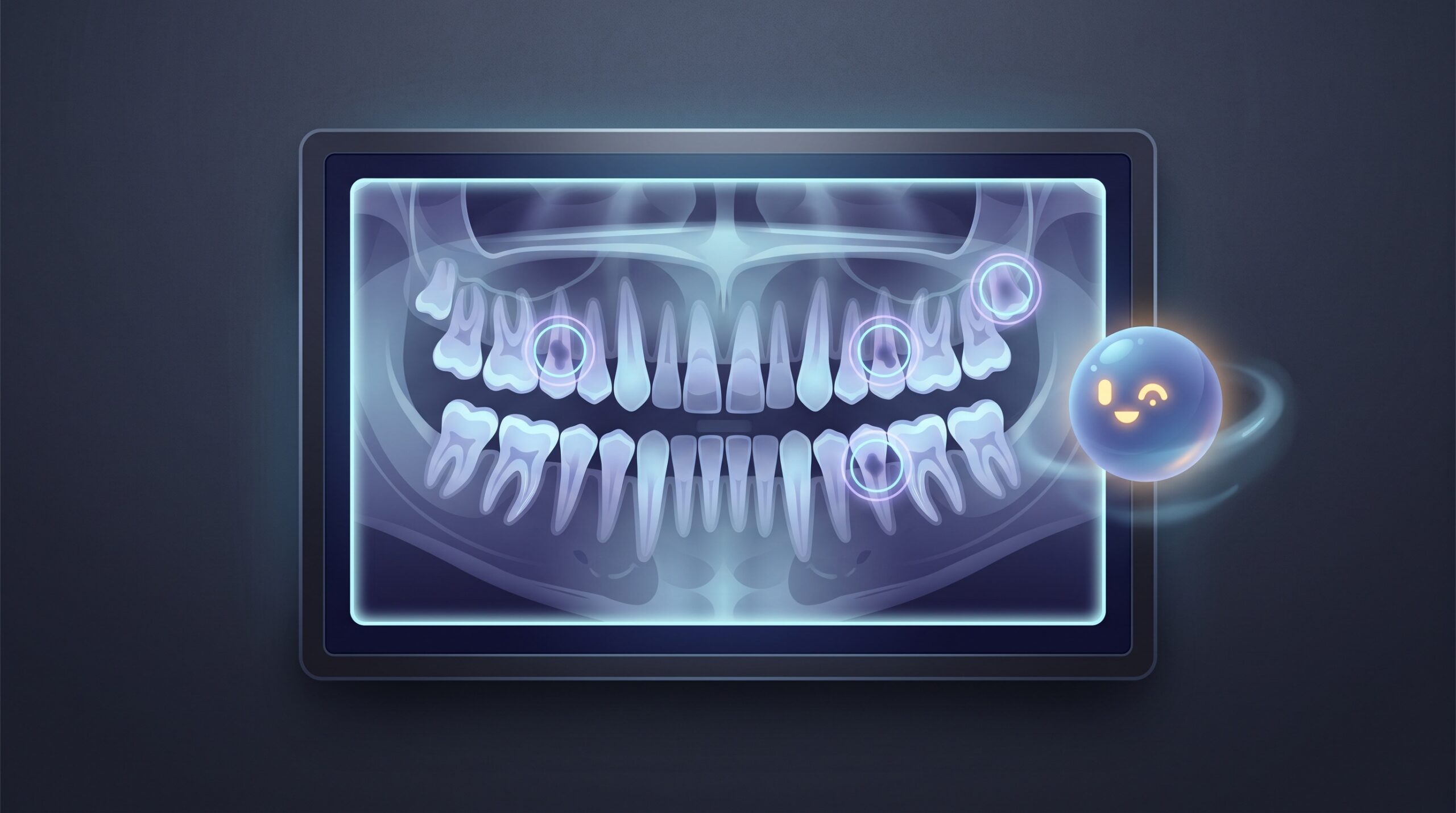 An AI highlighting areas of interest on a dental X-ray