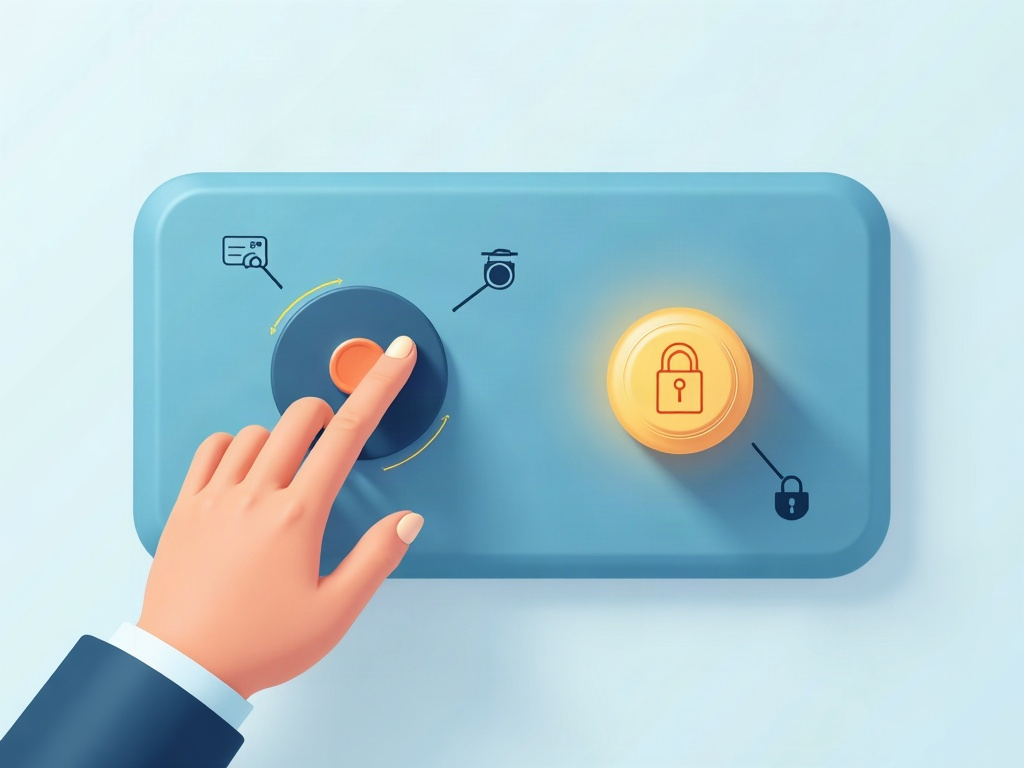A hand tapping a glowing permission toggle beside a padlock and plug icon, granting an AI access to one app