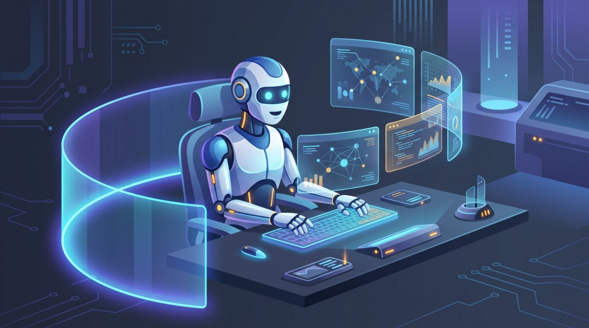 An AI agent working inside a glowing safety guardrail