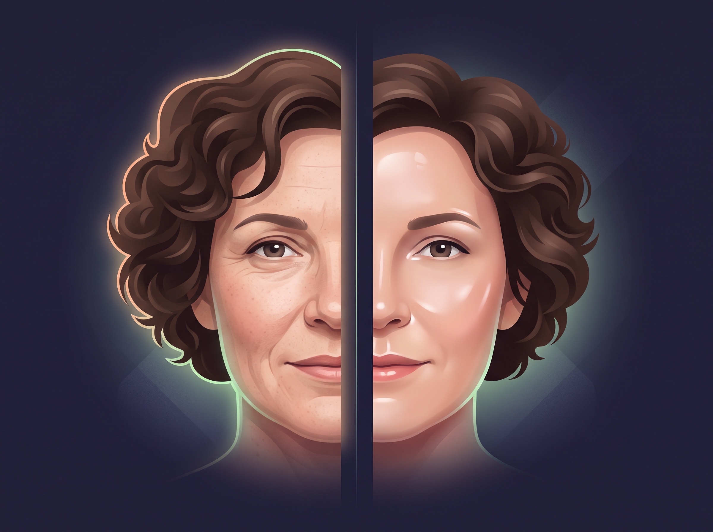 Comparison of a natural restored face versus an over-smoothed plastic-looking AI result