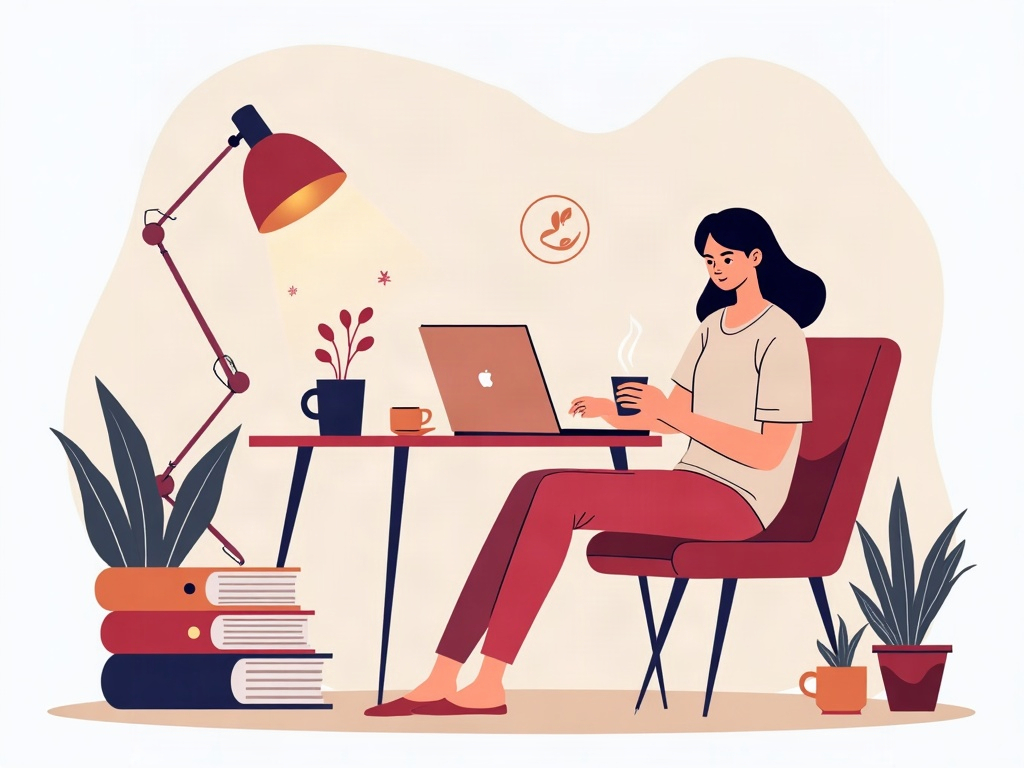 Illustration of a relaxed person while an AI assistant handles organized tasks