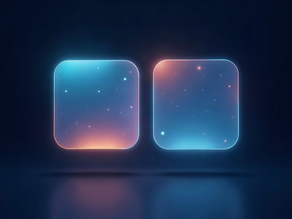 Two separate glowing panels merging into a single unified panel of light