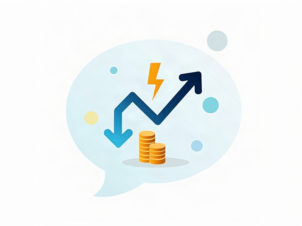 Lower cost and faster output illustrated with abstract price and speed arrows