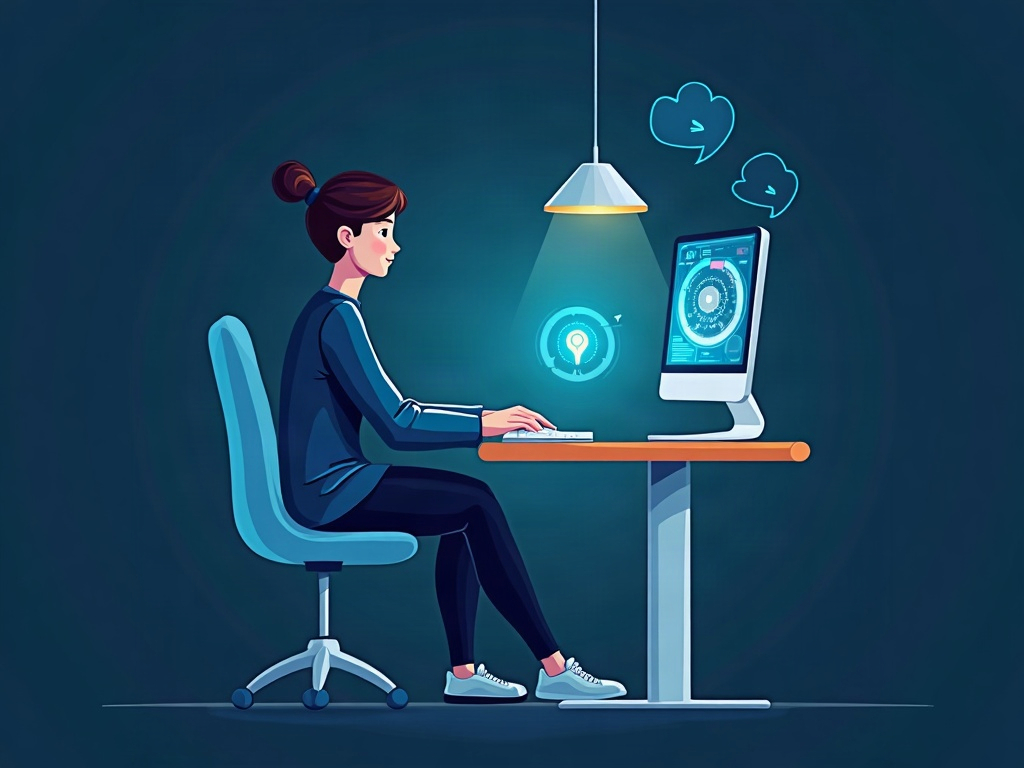 A person working with a small local AI orb inside a protective ring of light, holding a glowing key in their hand