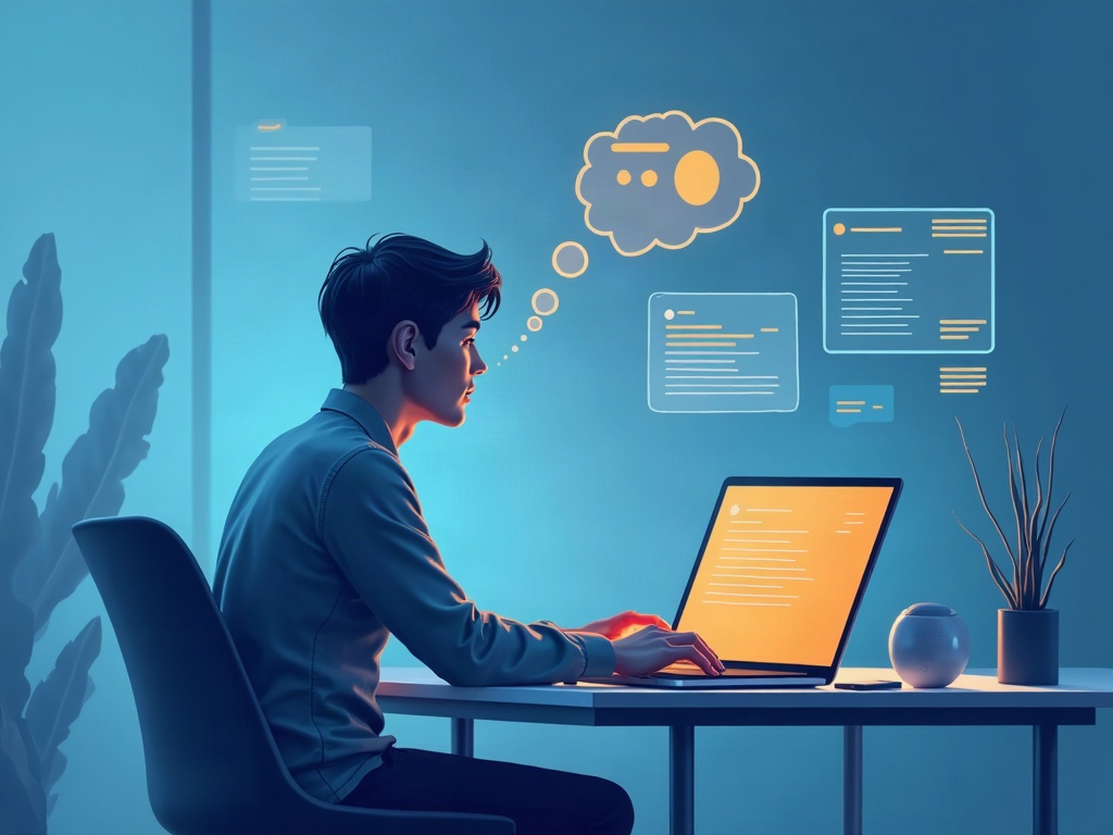 A person thinking aloud while working, narrating their reasoning to an AI