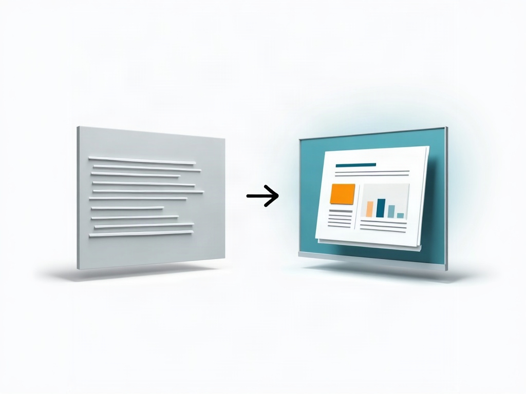 A plain wall of bullet text on the left becoming a designed slide on the right