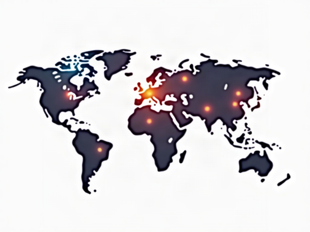 A stylized glowing world map with some regions warm and some cool, representing differing global attitudes toward AI