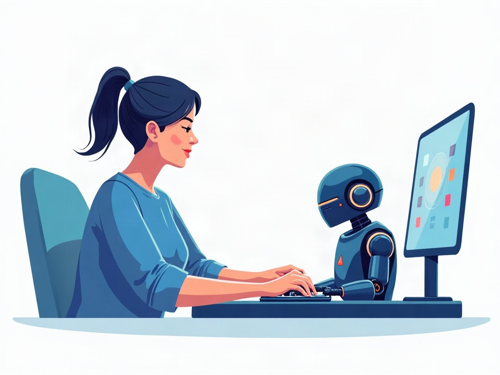 A person and a small helpful robot working side by side with the person clearly in control