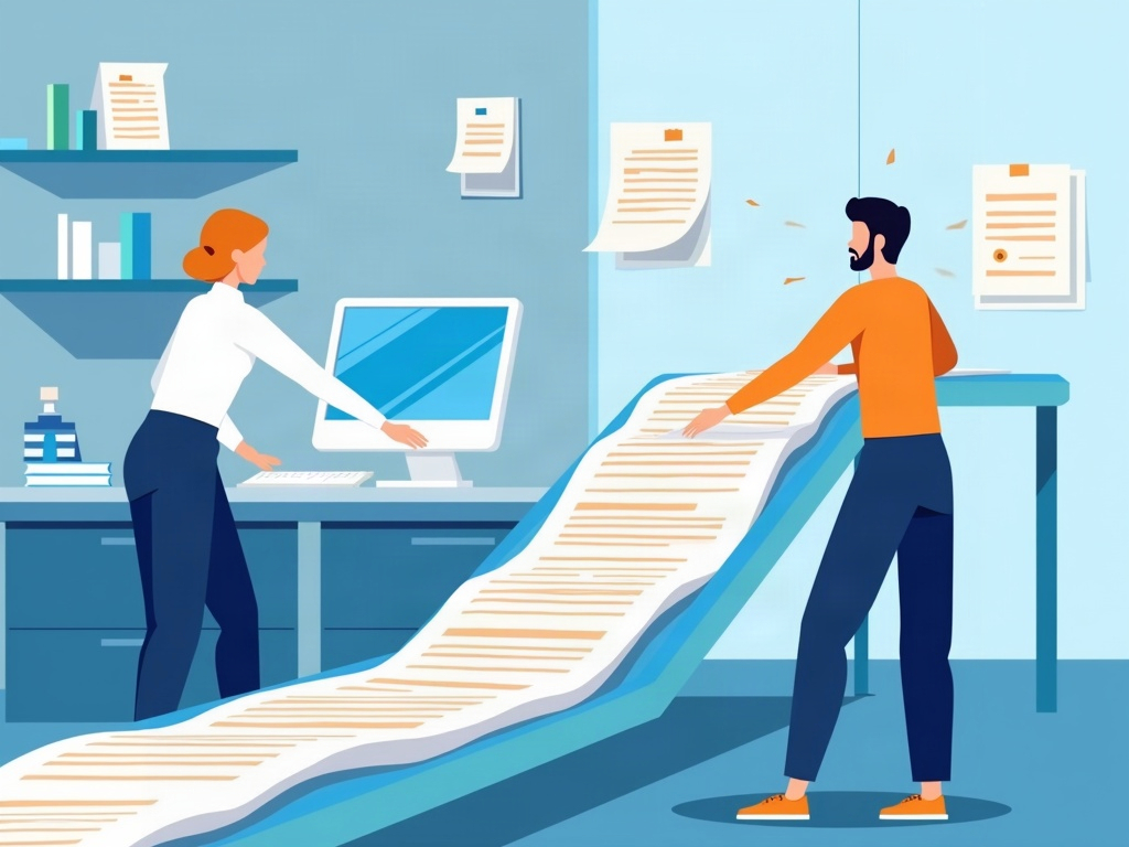 A small AI assistant sorting, summarizing and labeling a conveyor of documents