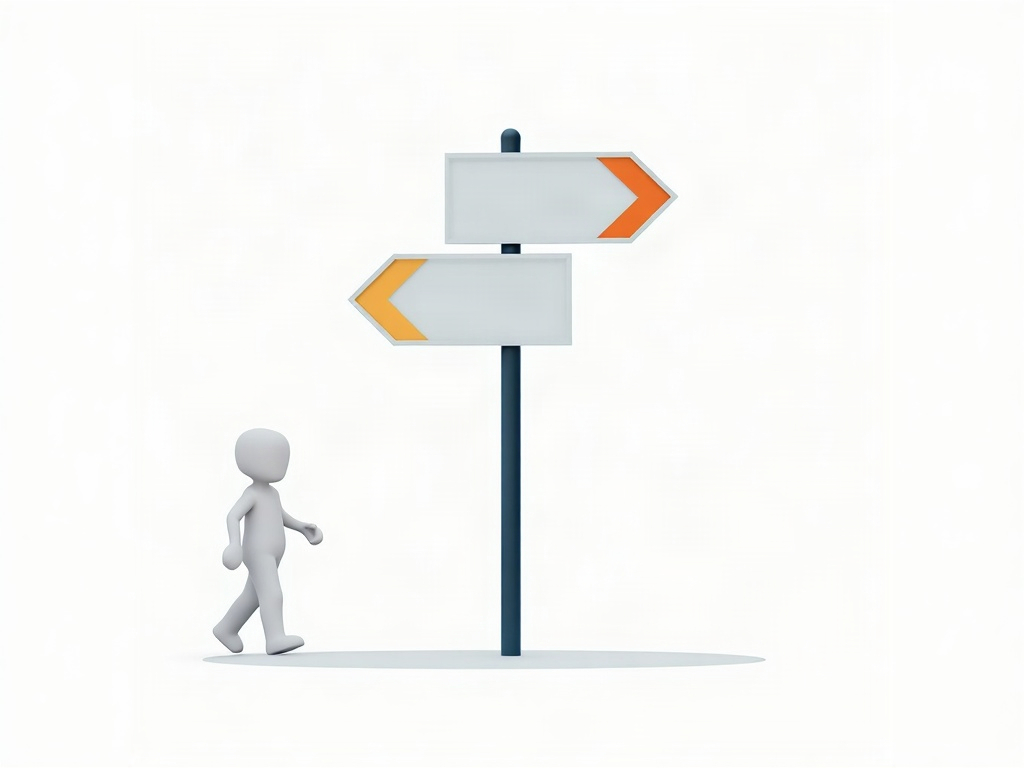 A simple two-arrow decision signpost guiding a person toward the right AI model
