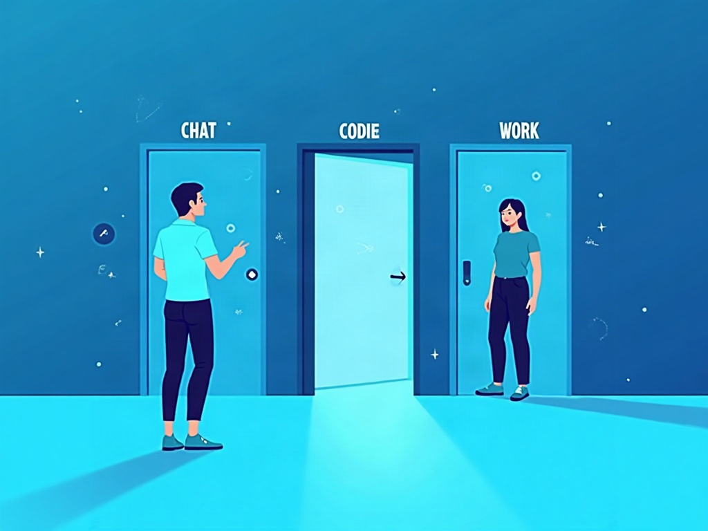 Three separate product lanes showing that the chat model differs from the coding and work models