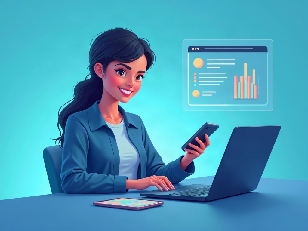 A person using a friendly AI assistant with an interactive comparison floating from the screen