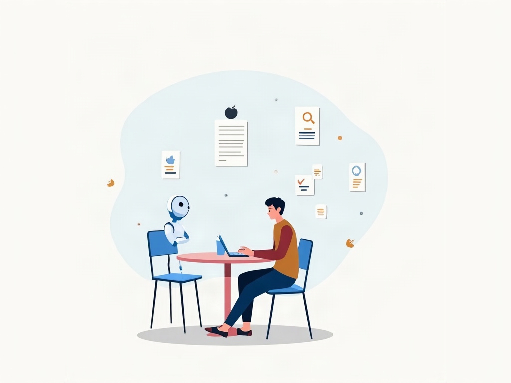 An AI spark completing a row of everyday skill cards — plan the day, review the week, news digest, tidy Downloads — for a relaxed person