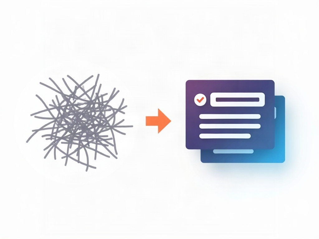 Messy free-form text on the left transformed into clean organized structured data on the right