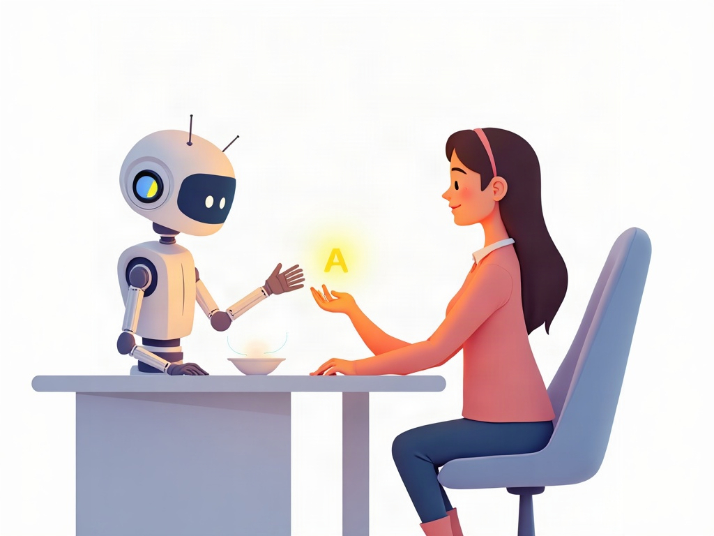 A person calmly verifying a glowing answer from an AI assistant against their own light of understanding