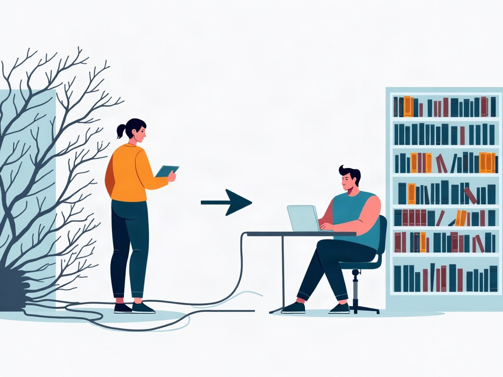 Left: an AI plugged into a chaotic live internet. Right: the same AI reading from a tidy cached library
