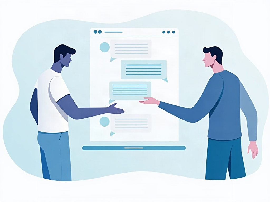 A person sharing a chat as an exported document with sensitive details blurred, handing it to a colleague