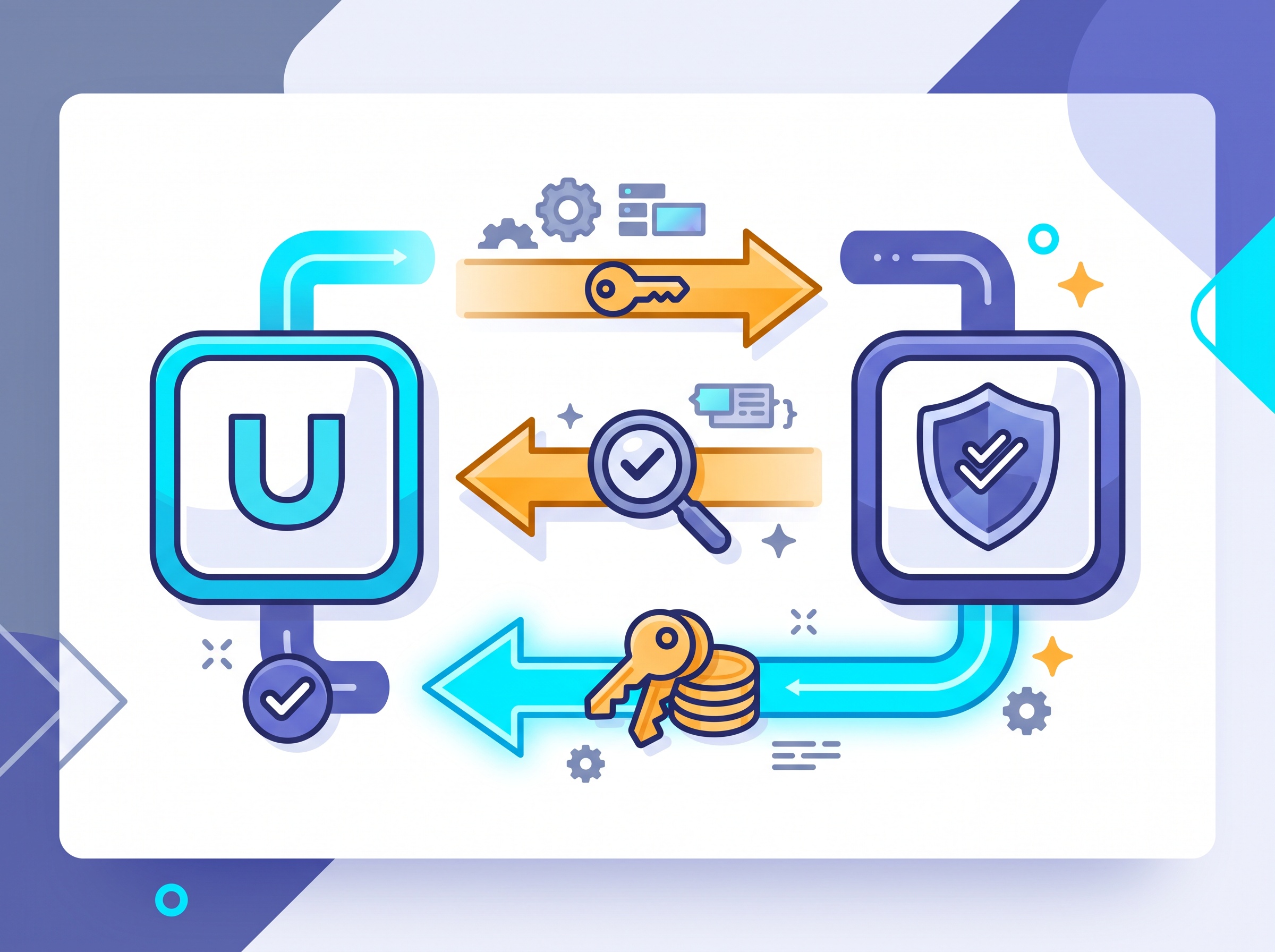 A simple diagram of an app handing a user off to an identity provider and receiving a key back