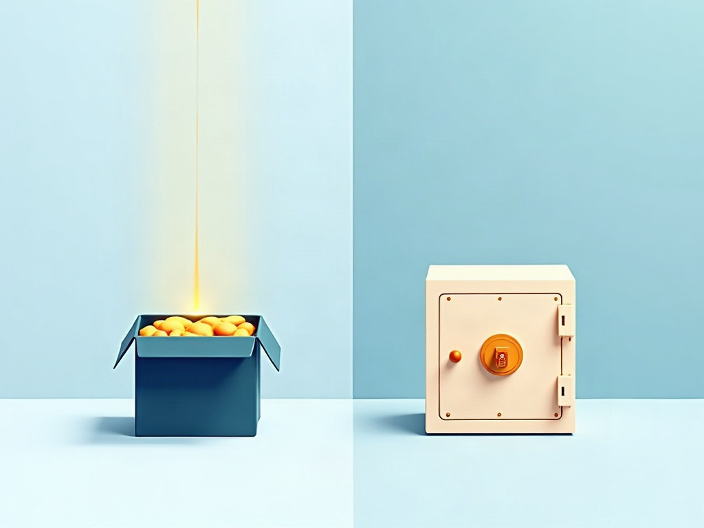 A small shared box of basic identity details beside a larger locked vault representing private conversations kept closed
